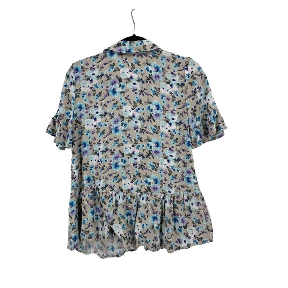 Caffe Marrakesh Women Small Short Sleeve Button Up Flowy Blouse Ruffle‎ Sleeve - Picture 8 of 8